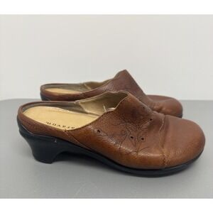 Aravon Brown Leather Women's Slip On‎ 2" Heel Clogs size #25